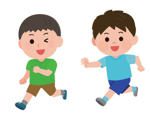 鬼ごっこをして走る子供たち　イラスト