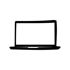 Simple black and white illustration of an open laptop computer device