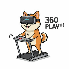 Cartoonish Shiba Inu Dog Treadmill VR Headset Sport Exercise Illustration