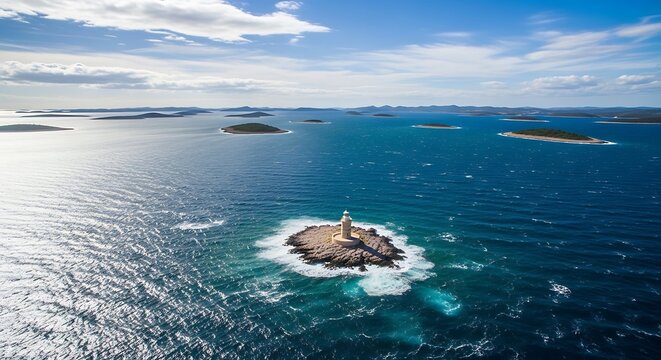 Adriatic Sea Lighthouse Aerial View. - Powered by Adobe