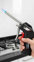 Kitchen torch cleaning with closeup.