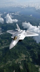 A high-performance aircraft soars gracefully above the clouds, showcasing advanced technology against a blue sky