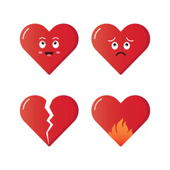 Heart Icons with Love, Sad, Broken and Burning Emotions