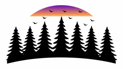 Obraz premium Stunning sunset illustration with silhouetted trees and birds perfect for nature lovers and outdoor themes