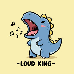 Cute Cartoon Dinosaur Singing Loudly with Musical Notes Illustration