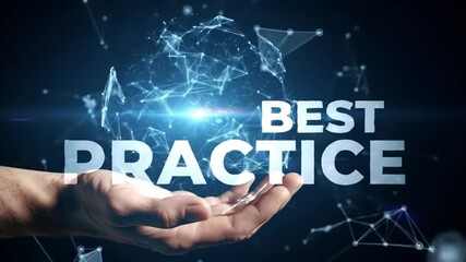 Best Practice White Text on Hand with Digital Globe Background - Powered by Adobe