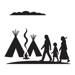 Teepee Camp Scene Silhouette Vector Illustration © Youth