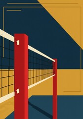 Fototapeta premium バレーボールネット、幾何学模様背景、スポーツイラスト