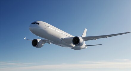 Obraz premium Sleek passenger plane soars against a bright, sunny, beautiful blue sky