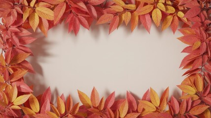 Vibrant autumn leaf border frames a softly lit blank space for text or design