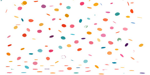 A seamless pattern of bright and colorful confetti, party streamers, and hearts scattered on a white background for a fun celebration