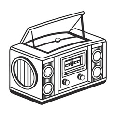 Hand-drawn illustration of a vintage portable radio cassette player