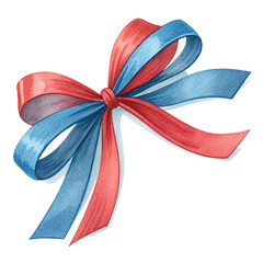 Illustration of watercolor red and blue bow isolated on transparent background