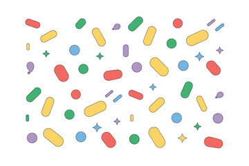 Colorful Shapes Pattern Background: Fun, Retro, and Festive Celebration Elements with Sprinkles and Stars for Graphic Design, Party Decor, and Birthday Themes