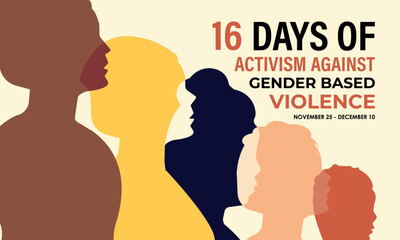16 Days of Activism raises global awareness to stop gender-based violence, empower women, and support survivors. Banner poster, social media, flyer and background design template. Vector illustration