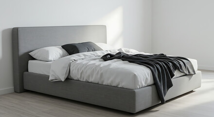 Minimal Grey Upholstered Bed design with Clean Lines