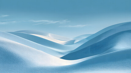 rolling snowy dunes under soft morning light in white and pastel blue tones minimal elegant composition