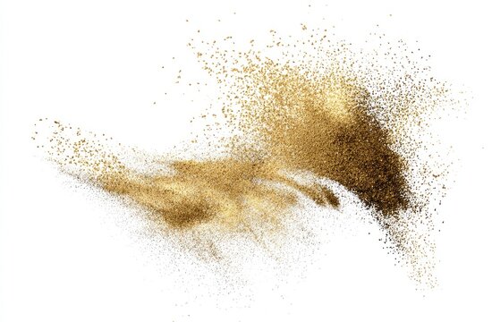 Golden brown powder explosion on white background - Powered by Adobe