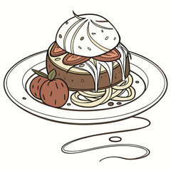 Artistic Illustration of a Gourmet Plate Delicious Burger and Pasta Garnished for Culinary Enjoyment
