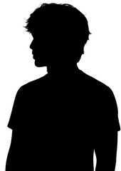 Male Silhouette with Messy Medium Hair Wearing T-Shirt in Left Profile on Brownish Gray Gradient Background