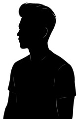 Male Silhouette in Side Profile with Voluminous Hair on Dark Gray Background