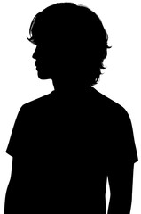 Left Profile Silhouette of Man with Medium Wavy Hair on Grey Gradient