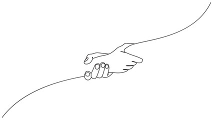 Minimalist continuous line drawing showcasing two hands reaching for support