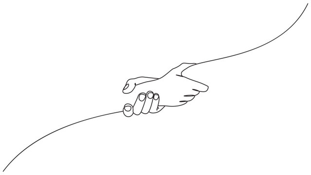 Minimalist continuous line drawing showcasing two hands reaching for support