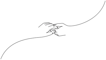 Continuous line art illustration of two hands touching, representing connection