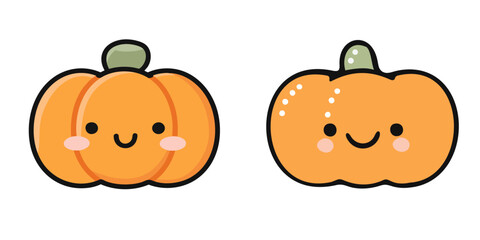 Vector illustration set of cartoon cute halloween pumpkin with a smile,Cartoon Halloween carved pumpkin with smiling face. 
