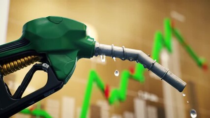 Green Fuel Nozzle with Dripping Liquid Against Stock Market Graph - Powered by Adobe