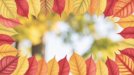 Vibrant autumn leaves bordering a softly blurred background of fall colors