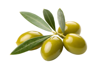 A cluster of green olives isolated on transparent background
