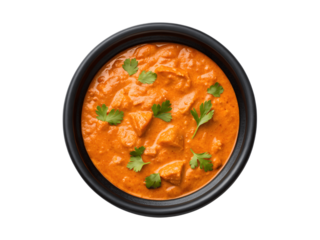 Bowl of butter chicken isolated on transparent background is appetizing