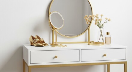 Elegant vanity with gold accents
