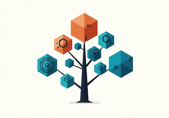幾何学模様の木、成長、発展、ネットワーク図解