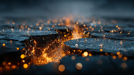 Ancient frozen soil cracks open with ethereal, glowing CO2 bubbles escaping into the atmosphere.