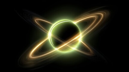Glowing Planet with Rings in Dark Space