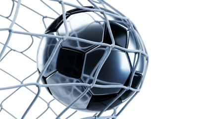 Soccer ball in net isolated on transparent background