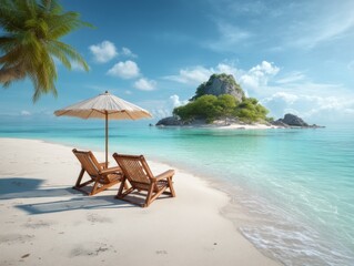 Obraz premium Tropical Beach Relaxation with Island View