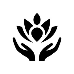 Abstract lotus blossom logo with person holding hands yoga wellness meditation