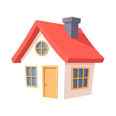 Charming cartoon house with red roof and chimney on black background