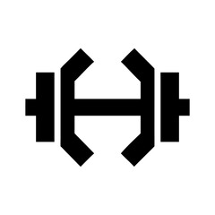 Minimal barbell logo with geometric weights simple fitness gym training emblem