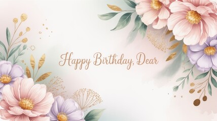 Elegant watercolor floral arrangement with happy birthday boss greeting in soft pastels