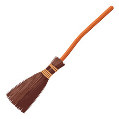 Brown broom with orange handle witch broom cleaning tool