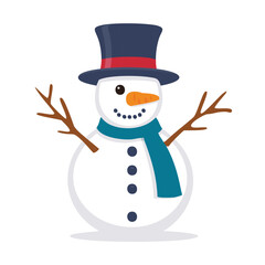 Cheerful snowman wearing a hat and scarf winter carrot nose