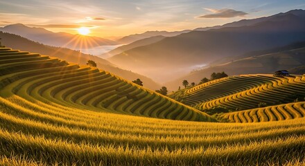Sunrise over Rice Terraces with Vietnam. (2)
