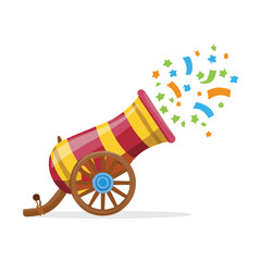 Festive cannon firing colorful confetti and streamers celebration party