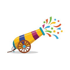 Festive cannon launching colorful confetti and stars celebration party