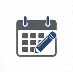 Gray calendar with blue pencil marking a date schedule